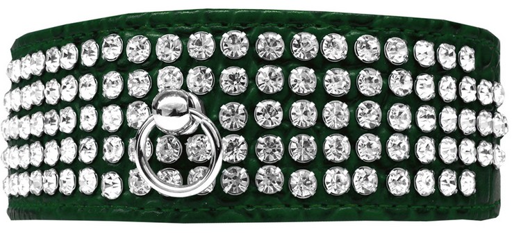 Mirage 5 Row Rhinestone Designer Croc Dog Collar Emerald Green Size 12